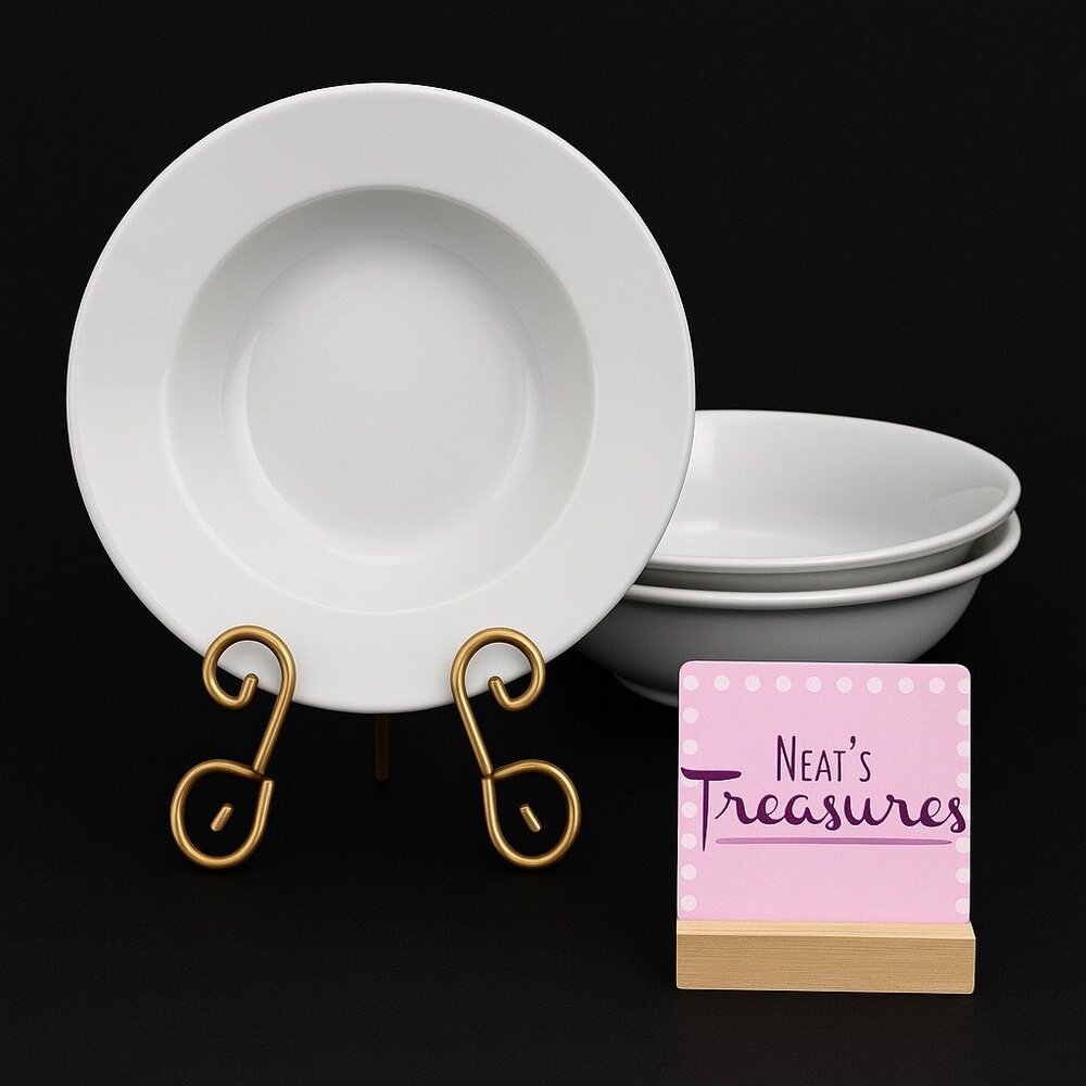Tabletops OVER AND OVER White Hand Crafted 10.75 Large Rim Soup Pasta Bowl Set 3